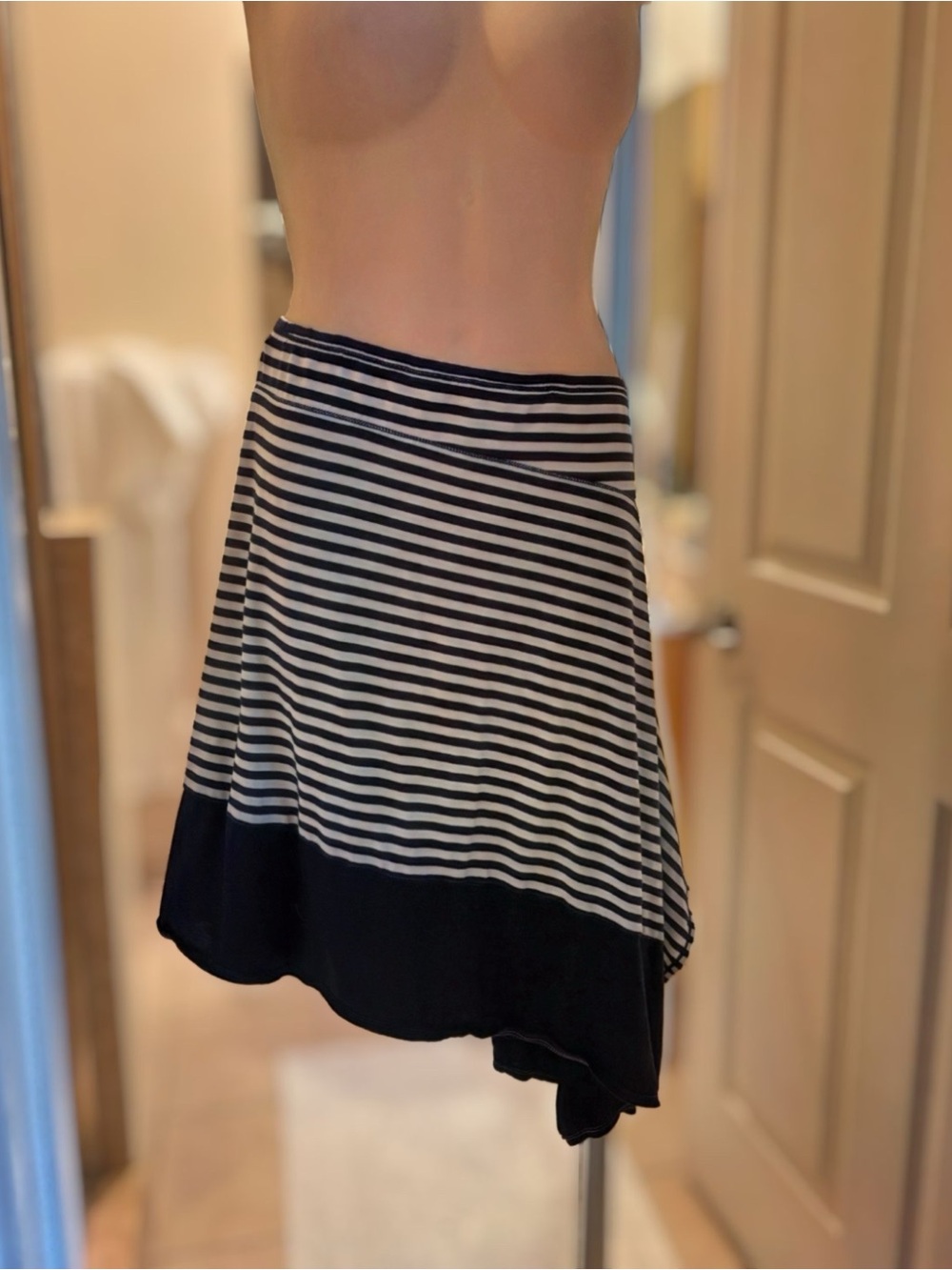 Max Studio Black and White Asymmetrical Striped Skirt